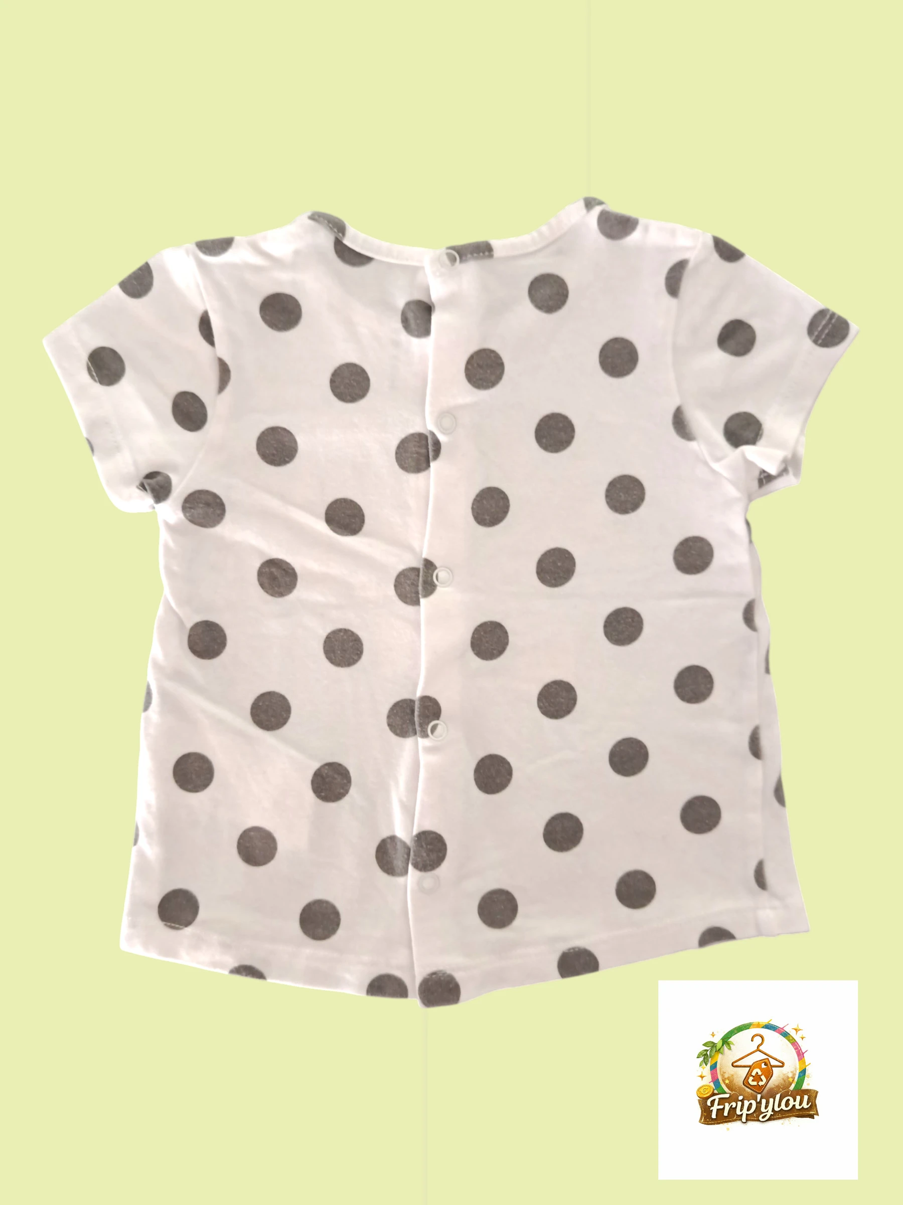 T-shirt bebê menina com bolinhas – 9 meses 74cm – Branco e cinza – A1752 – photo 2